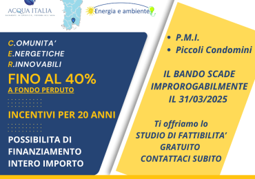 FONDO PERDUTO 40% COMUNITA’ ENERGETICHE RINNOVABILI